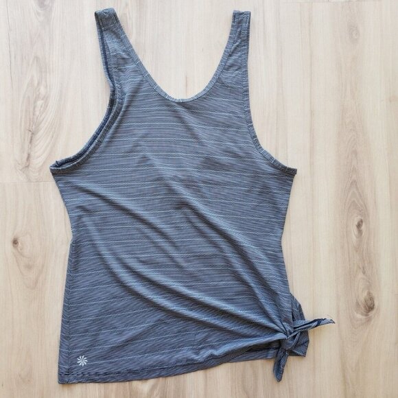 Athleta Max Out Blue Striped Tank Top Low Back Side Tie Sleeveless Tee Womens XS - Picture 3 of 12